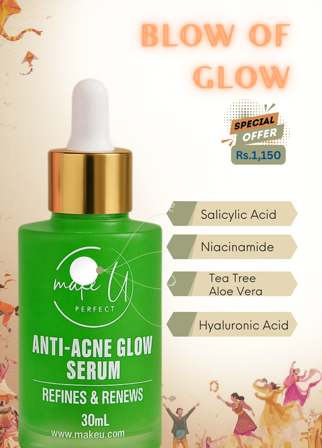 makeU Anti-Acne Glow Serum: 6 Powerful Ingredients for Clear, Radiant Skin