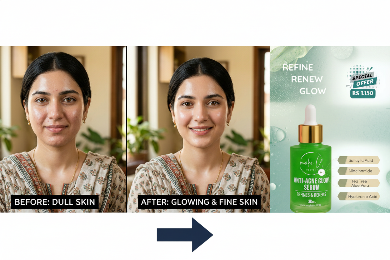 makeU Anti-Acne Glow Serum — Before After + Product